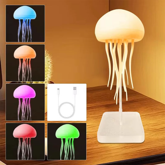 Cartoon Dancing Jellyfish Night Light RGB Gradient Cute Jellyfish Bedside Lamp Voice Control Type-C Charging LED Night Lamp